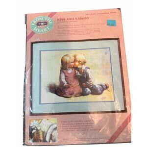 Vintage New From The Heart KISS AND A DAISY 53904 Cross Stitch 16x12 Love